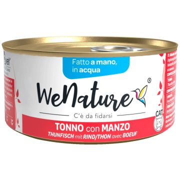 Wenature Gatto Lattina In Acqua Di Cottura Adulto Tonno & Manzo 85 Gr