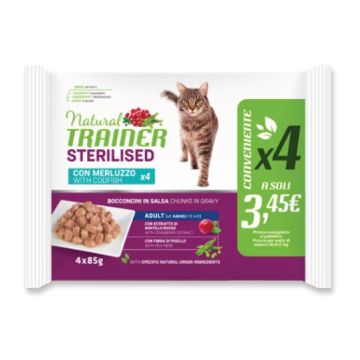 Trainer Gatto Natural Adulto Sterilizzato Merluzzo Flowpack Cf. (4X85) Gr