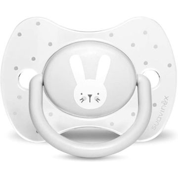 Suavinex hygge succhietto anatomico silicone 0/6 coniglio pois color ghiaccio