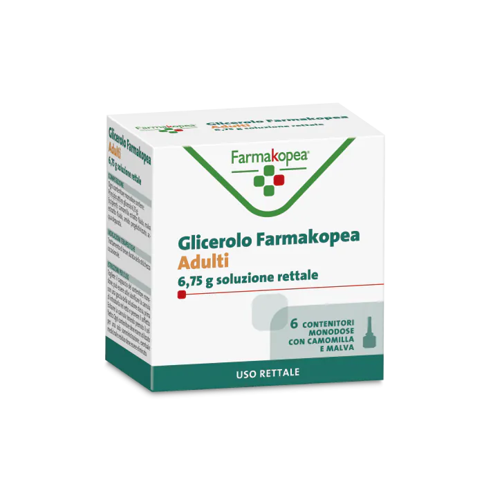 Glicerolo farmak adulti 6,75 g soluzione rettale 6 contenitori monodose con camomilla e malva Glicerolo farmak adulti 6,75 g soluzione rettale 6 contenitori monodose con camomilla e malva