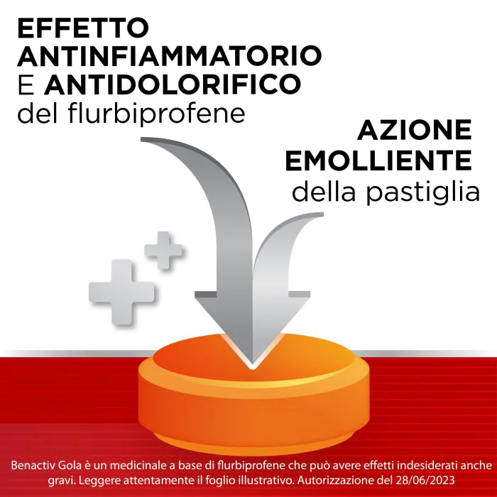 Benactiv Gola Pastiglie Senza Zucchero Gusto Arancia Flurbiprofene 16 Pastiglie