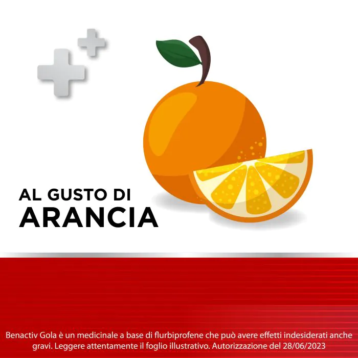Benactiv Gola Pastiglie Senza Zucchero Gusto Arancia Flurbiprofene 16 Pastiglie
