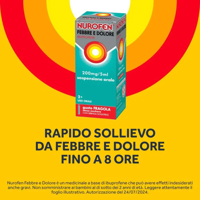 Nurofen Febbre e Dolore Bambini 200 mg/5 ml Ibuprofene Sospensione Orale Fragola 100 ml