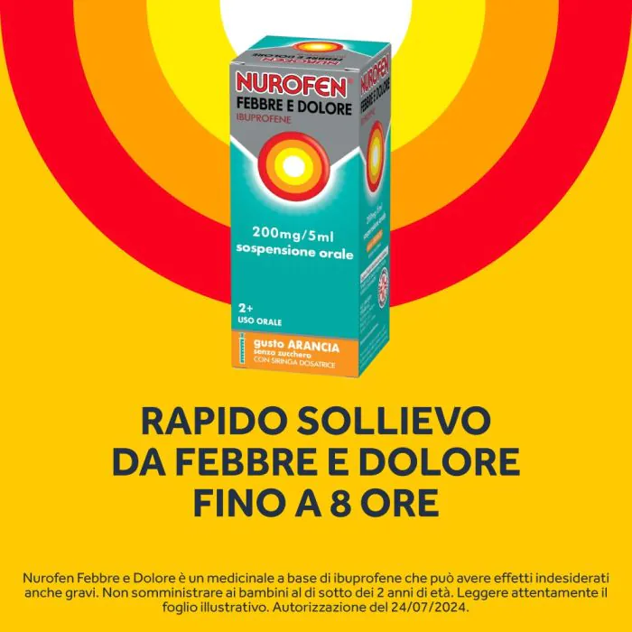 Nurofen Febbre e Dolore Bambini 200 mg/5 ml Ibuprofene Sospensione Orale Arancia 100 ml