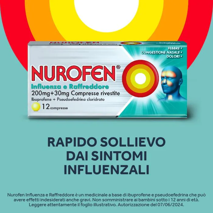Nurofen Influenza e Raffreddore 200 mg + 30 mg 12 Compresse Rivestite