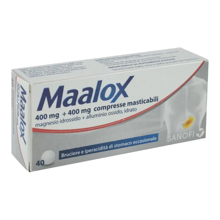 Maalox 400 mg + 400 mg compresse masticabili magnesio idrossido + alluminio ossido, idrato Maalox 400 mg + 400 mg compresse masticabili magnesio idrossido + alluminio ossido, idrato