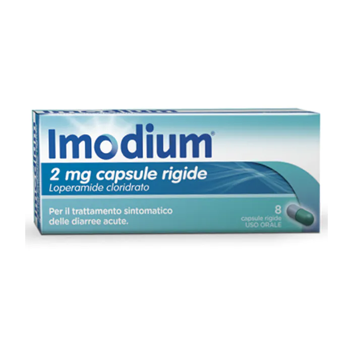 Imodium 2 mg Loperamide Cloridrato Trattamento Diarrea 8 Capsule Rigide