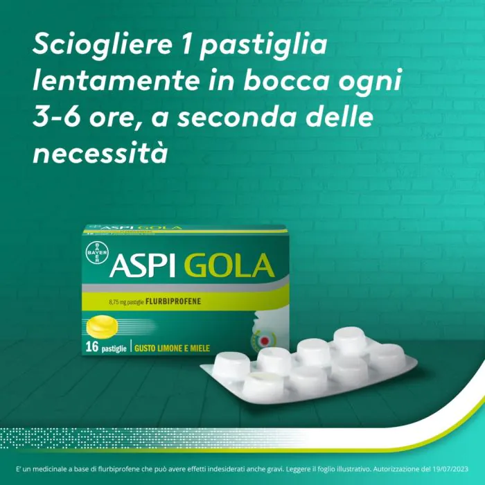 Aspi Gola Antinfiammatorio Mal di Gola 16 caramelle Miele-Limone