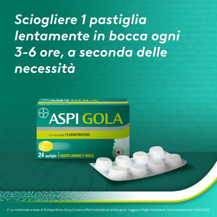 Aspi Gola Antinfiammatorio Mal di Gola 24 caramelle Miele-Limone
