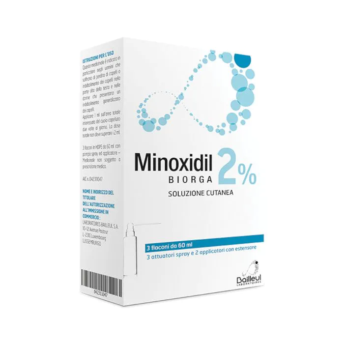Minoxidil Biorga 2% Soluzione Cutanea 3x60 ml Minoxidil Biorga 2% Soluzione Cutanea 3x60 ml