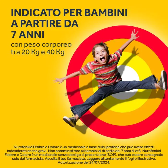 NurofenKid Febbre e Dolore 100 mg Ibuprofene 24 Capsule Molli Masticabili