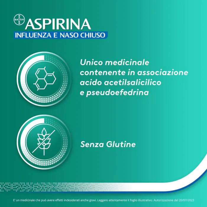 Aspirina Influenza e Naso Chiuso Decongestionante 20 Bustine