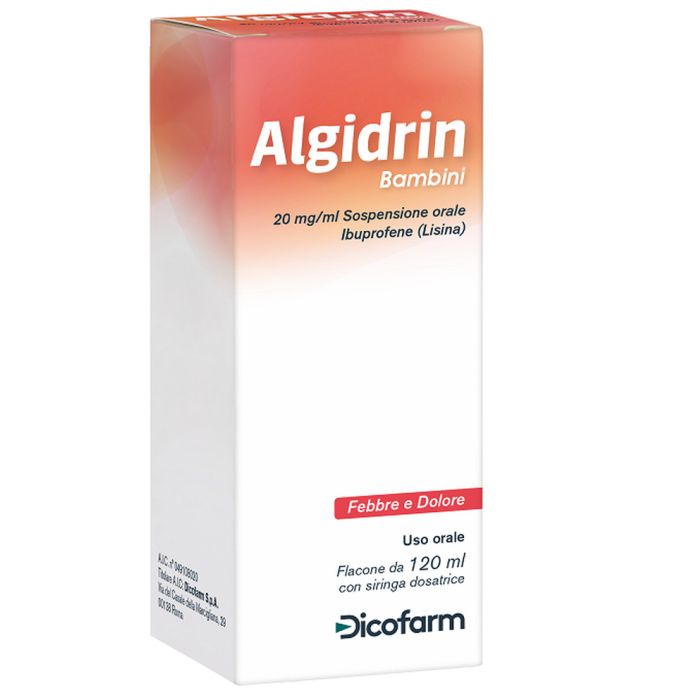 Algidrin Sciroppo Ibuprofene Febbre e Dolore Bambini 20mg/ml 120 ml Algidrin Sciroppo Ibuprofene Febbre e Dolore Bambini 20mg/ml 120 ml