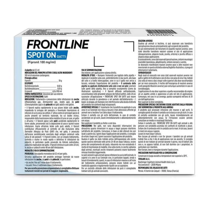 Frontline Spot On Gatti x4 Pipette, Antiparassitario per Gatti e Gattini, Contro  Zecche, Pulci e Pidocchi