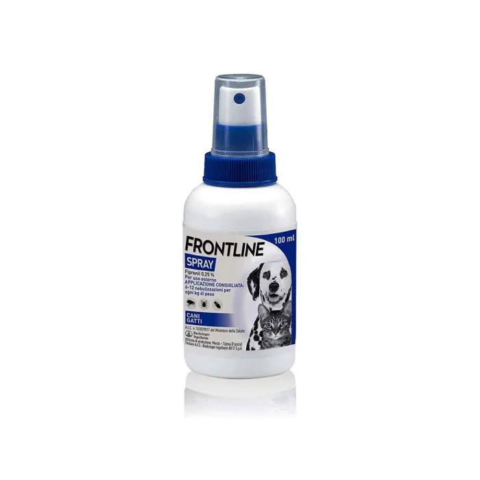 Frontline Spray 100ml, Protegge Cani, Gatti e Cuccioli dal Secondo Giorno di Vita Da Pulci, Zecche E Pidocchi Frontline Spray 100ml, Protegge Cani, Gatti e Cuccioli dal Secondo Giorno di Vita Da Pulci, Zecche E Pidocchi