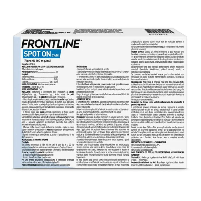 Frontline Spot On Cani x3 Pipette, Antiparassitario per Cani e Cuccioli (10-20Kg), Contro Pulci, Zecche E Pidocchi