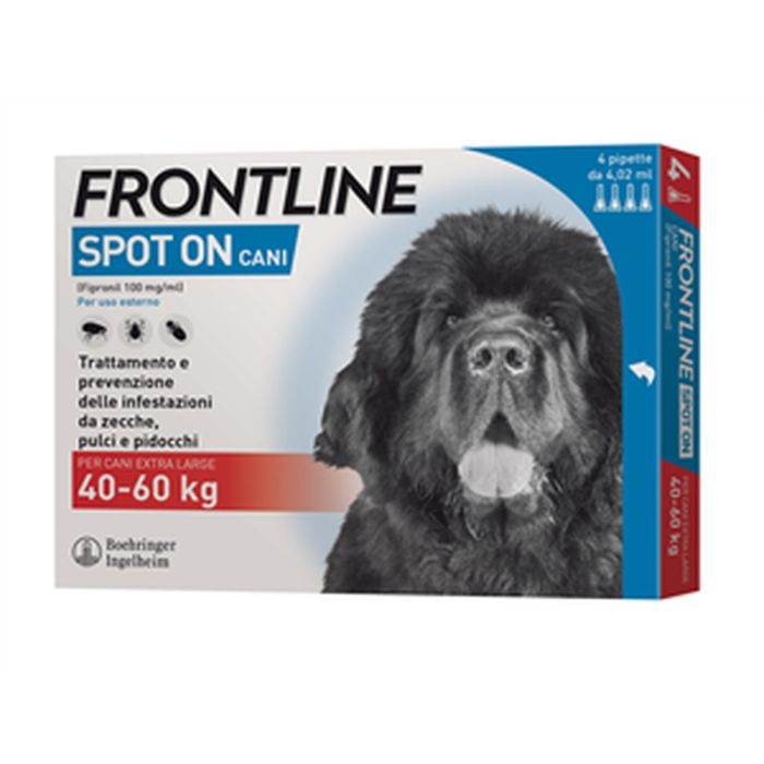 Frontline Spot On Cani x4 Pipette, Antiparassitario per Cani e Cuccioli (40-60Kg), Contro Pulci, Zecche E Pidocchi