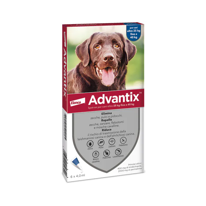 Advantix Spot On Per Cani da 25 a 40 Kg Soluzione 6 Pipette da 4,0 ml Advantix Spot On Per Cani da 25 a 40 Kg Soluzione 6 Pipette da 4,0 ml