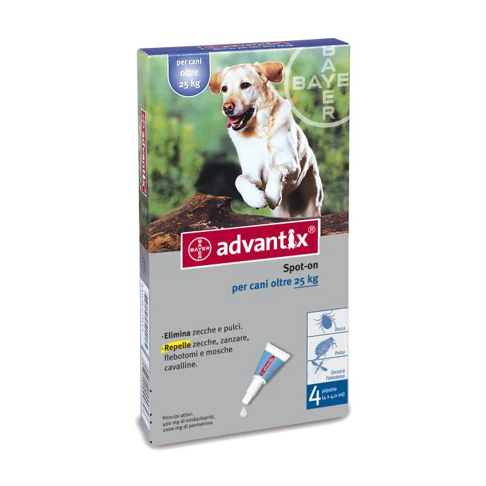 Advantix Spot-On Cani Oltre 25 Kg Fino A 40 Kg 4 Pipette Monodose 4 Ml