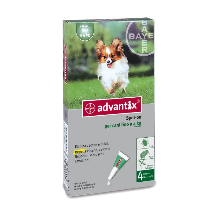 Advantix Spot-On Cani Fino A 4 Kg 4 Pipette Monodose 0,4 Ml Advantix Spot-On Cani Fino A 4 Kg 4 Pipette Monodose 0,4 Ml