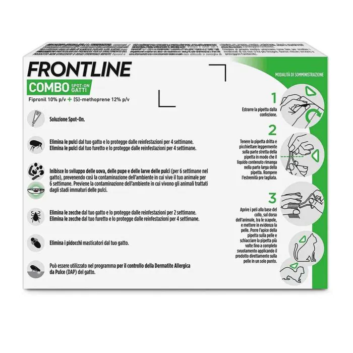 Frontline Combo Gatti x3 Pipette, Antiparassitario per Gatti, Gattini e Furetti, Contro Pulci, Zecche, Uova, Larve e Pidocchi