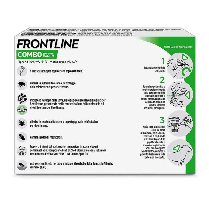 Frontline Combo Cani x3 Pipette, Antiparassitario per Cani Medi e Cuccioli (10-20Kg) Contro Pulci, Zecche, Uova, Larve E Pidocchi