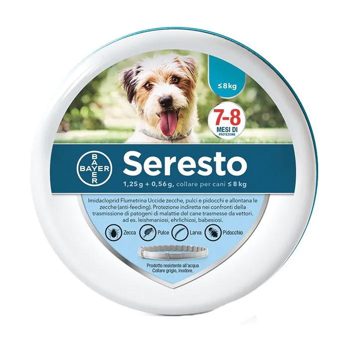 Seresto Collare Antiparassitario 38 Cm Per Cani Meno Di 8 Kg 1,25 G + 0,56 G Seresto Collare Antiparassitario 38 Cm Per Cani Meno Di 8 Kg 1,25 G + 0,56 G