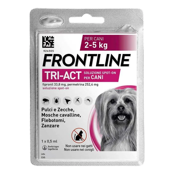 Frontline Tri-Act x1 Pipetta, Antiparassitario Per Cani e Cuccioli (Taglia XS 2-5Kg) Contro Pulci, Zecche, Zanzare, Pappataci e Leishmaniosi