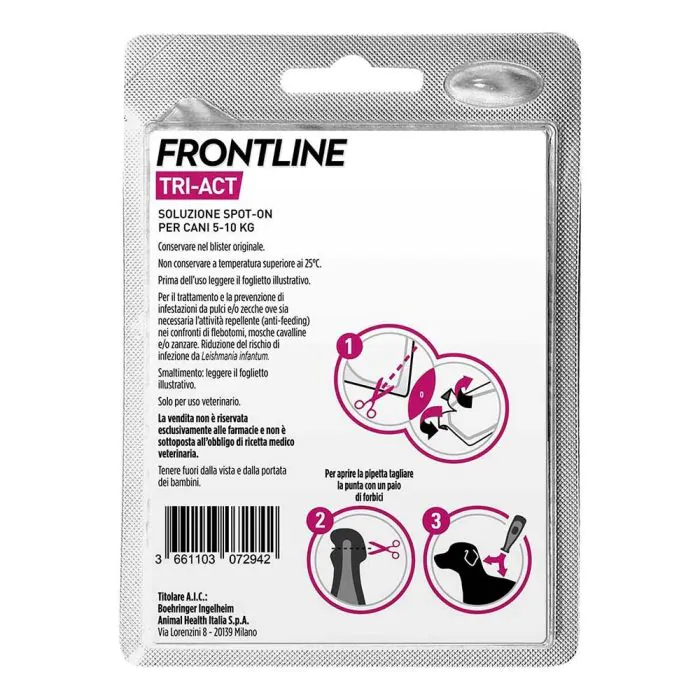 Frontline Tri-Act x1 Pipetta, Antiparassitario Per Cani e Cuccioli (Taglia S 5-10Kg) Contro Pulci, Zecche, Zanzare, Pappataci e Leishmaniosi