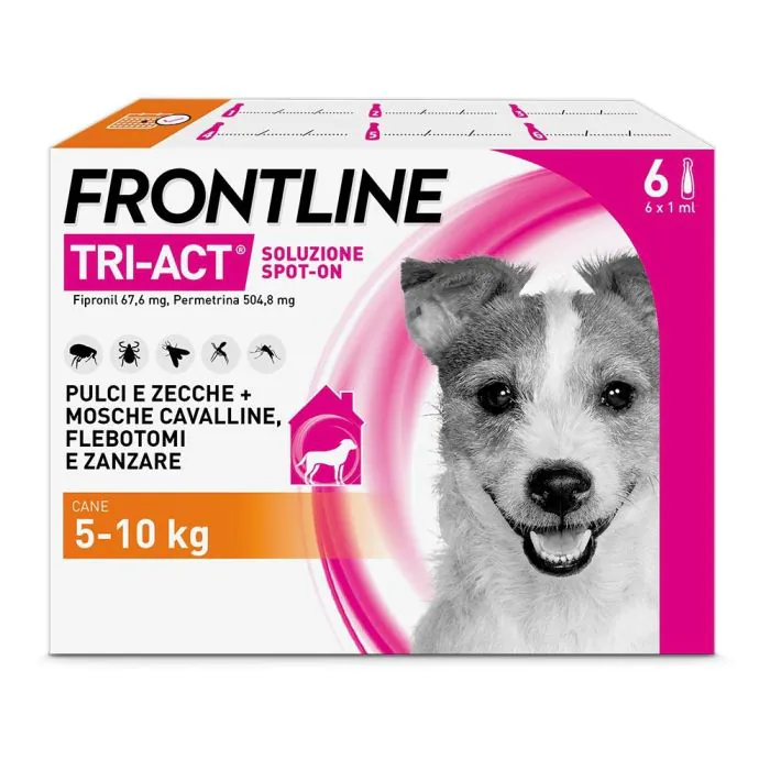 Frontline Tri-Act x6 Pipette, Antiparassitario Per Cani e Cuccioli (Taglia S 5-10Kg) Contro Pulci, Zecche, Zanzare, Pappataci e Leishmaniosi Frontline Tri-Act x6 Pipette, Antiparassitario Per Cani e Cuccioli (Taglia S 5-10Kg) Contro Pulci, Zecche, Zanzare, Pappataci e Leishmaniosi