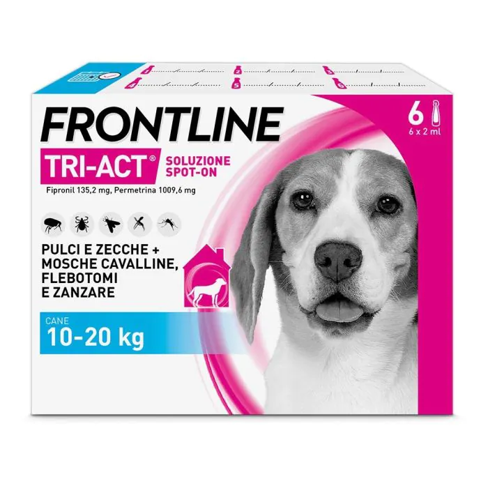 Frontline Tri-Act x6 Pipette, Antiparassitario Per Cani e Cuccioli (Taglia M 10-20Kg) Contro Pulci, Zecche, Zanzare, Pappataci e Leishmaniosi Frontline Tri-Act x6 Pipette, Antiparassitario Per Cani e Cuccioli (Taglia M 10-20Kg) Contro Pulci, Zecche, Zanzare, Pappataci e Leishmaniosi