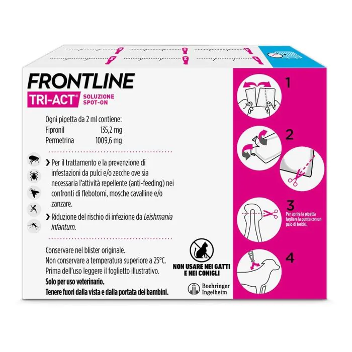 Frontline Tri-Act x6 Pipette, Antiparassitario Per Cani e Cuccioli (Taglia M 10-20Kg) Contro Pulci, Zecche, Zanzare, Pappataci e Leishmaniosi