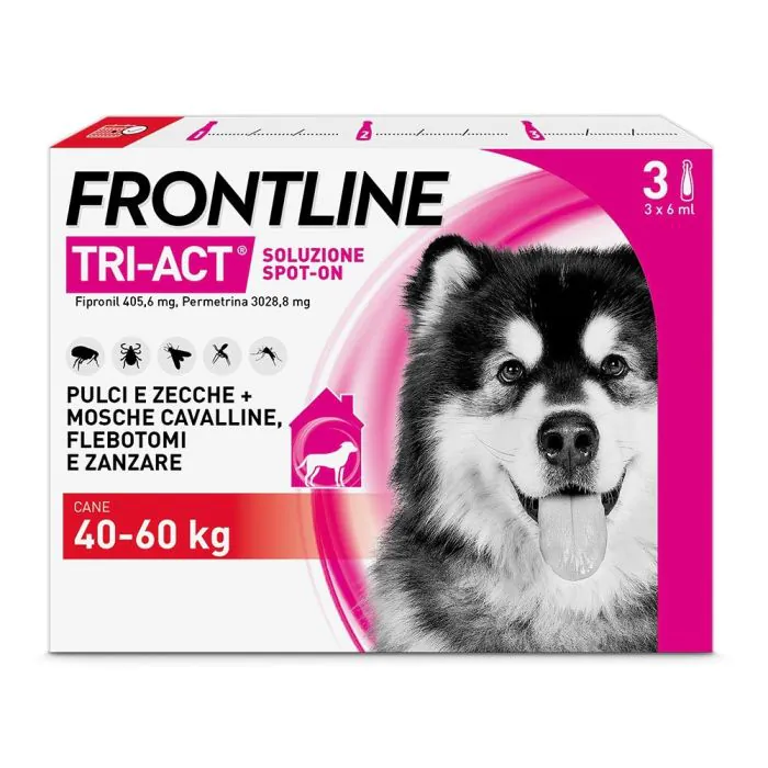 Frontline Tri-Act x3 Pipette, Antiparassitario Per Cani e Cuccioli (Taglia XL 40-60Kg) Contro Pulci, Zecche, Zanzare, Pappataci e Leishmaniosi Frontline Tri-Act x3 Pipette, Antiparassitario Per Cani e Cuccioli (Taglia XL 40-60Kg) Contro Pulci, Zecche, Zanzare, Pappataci e Leishmaniosi
