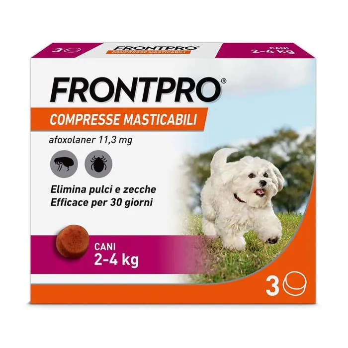 FRONTPRO x3 Compresse Masticabili Antiparassitario Per Cani (2-4Kg) Contro Pulci, Zecche, Uova e Larve FRONTPRO x3 Compresse Masticabili Antiparassitario Per Cani (2-4Kg) Contro Pulci, Zecche, Uova e Larve
