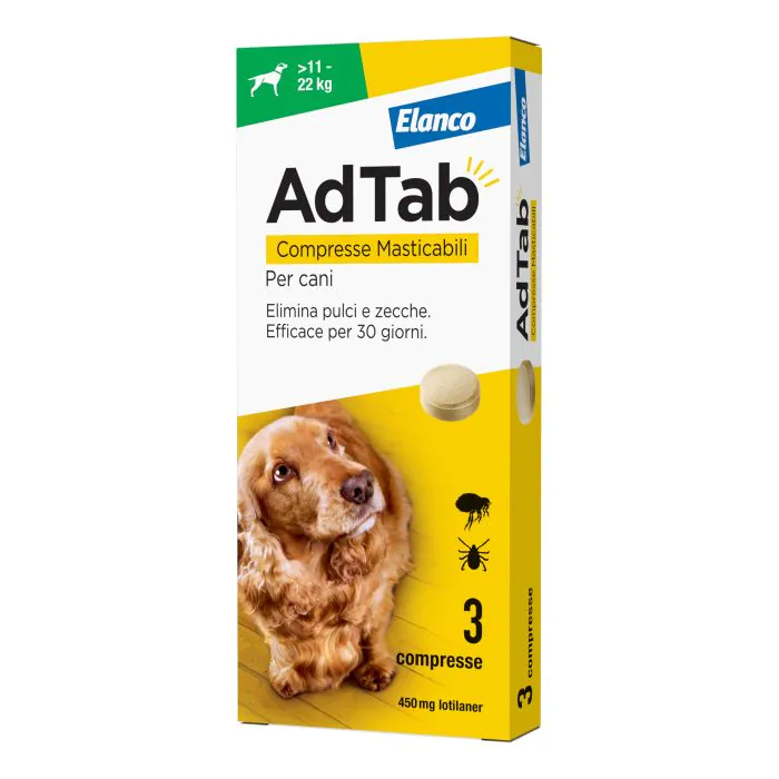 Adtab Per Cani Da 11 A 22Kg 3 Compresse Masticabili 450Mg Adtab Per Cani Da 11 A 22Kg 3 Compresse Masticabili 450Mg