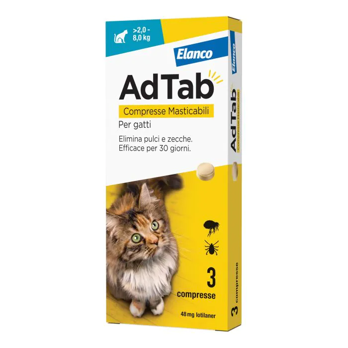 Adtab Per Gatti Da 2 A 8 Kg 3 Compresse Masticabili 48 Mg Adtab Per Gatti Da 2 A 8 Kg 3 Compresse Masticabili 48 Mg