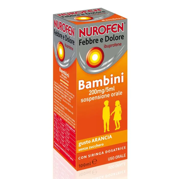 Nurofen Febbre e Dolore Bambini 200 mg/5 ml Ibuprofene Sospensione Orale Arancia 100 ml