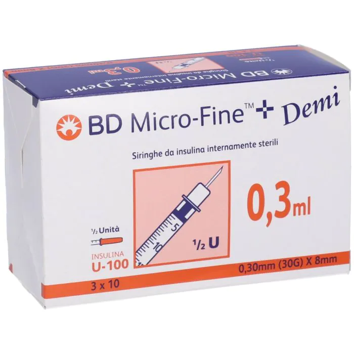 BD Siringa Per Insulina 0,3 ml Demi 30g 30 Pezzi BD Siringa Per Insulina 0,3 ml Demi 30g 30 Pezzi