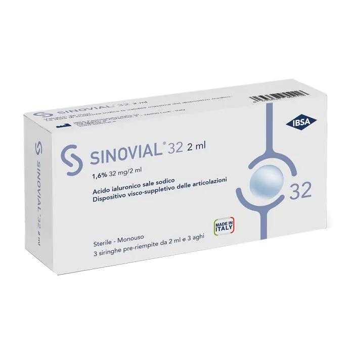 Siringa Intra-Articolare Sinovial 32 Acido Ialuronico 1,6% 32 mg/2 ml 1 fs + Ago Gauge 21 3 Pezzi