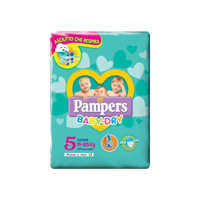 Pampers baby dry junior taglia 5 ( 11-25 kg) 17 pezzi Pampers baby dry junior taglia 5 ( 11-25 kg) 17 pezzi