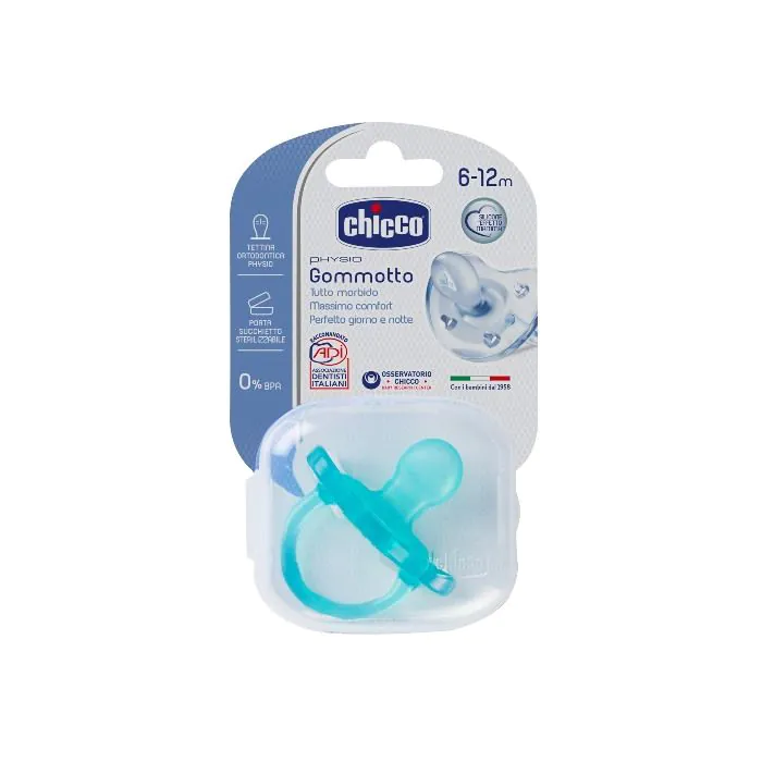 Chicco Physio Soft Gommotto Ciuccio Blu Silicone 6-12 Mesi 1 Pezzo