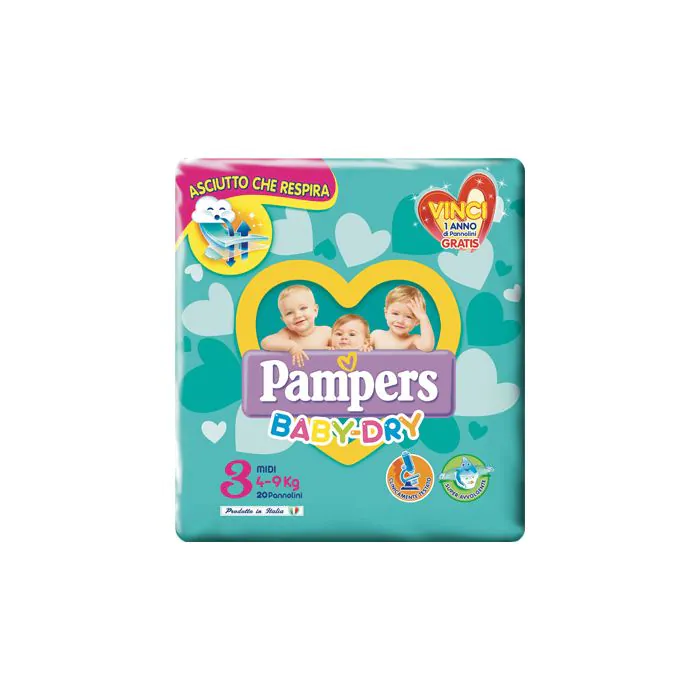 Pampers baby dry midi taglia 3 ( 4-9 kg) 20pezzi Pampers baby dry midi taglia 3 ( 4-9 kg) 20pezzi