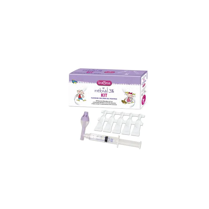 Buona Nebial 3% Kit 20 Flaconcini + Spray-Soluzione + Siringa Buona Nebial 3% Kit 20 Flaconcini + Spray-Soluzione + Siringa