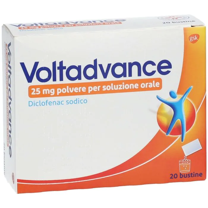 Voltadvance Antinfiammatorio 25mg Diclofenac Dolori Articolari Dolore Cervicale Mal di Schiena 20 Bustine