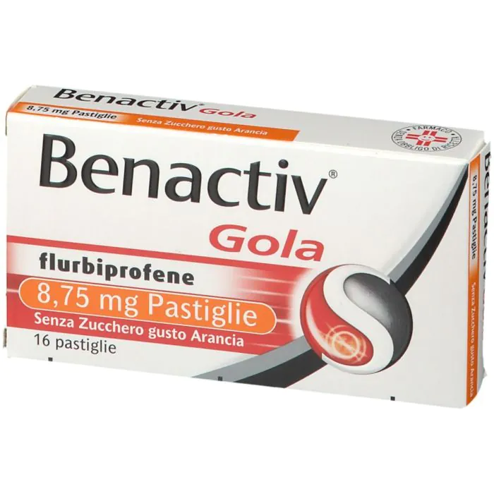 Benactiv Gola Pastiglie Senza Zucchero Gusto Arancia Flurbiprofene 16 Pastiglie