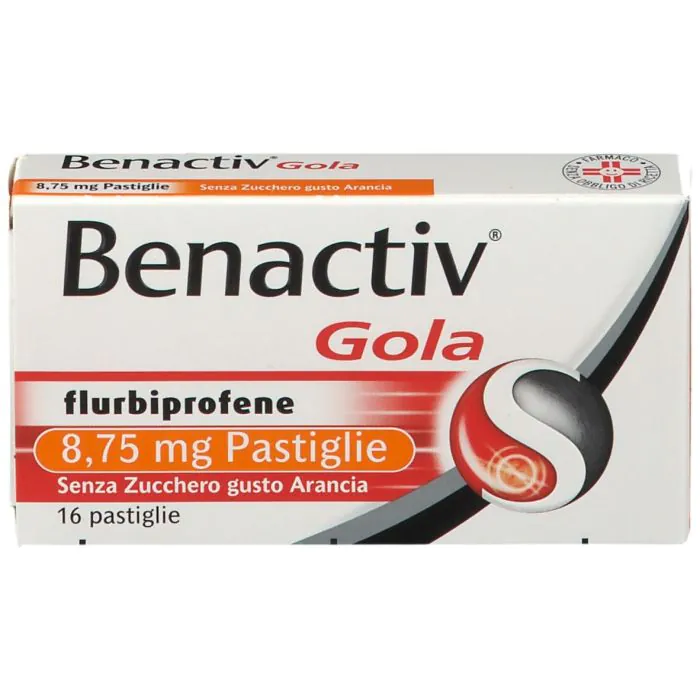Benactiv Gola Pastiglie Senza Zucchero Gusto Arancia Flurbiprofene 16 Pastiglie