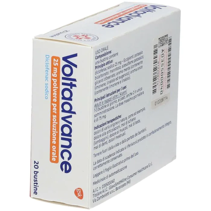 Voltadvance Antinfiammatorio 25mg Diclofenac Dolori Articolari Dolore Cervicale Mal di Schiena 20 Bustine