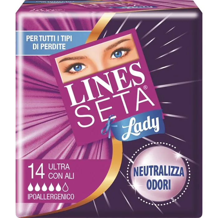 Assorbente lines seta ultra lady con ali 14 pezzi Assorbente lines seta ultra lady con ali 14 pezzi