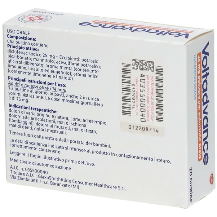 Voltadvance Antinfiammatorio 25mg Diclofenac Dolori Articolari Dolore Cervicale Mal di Schiena 20 Bustine