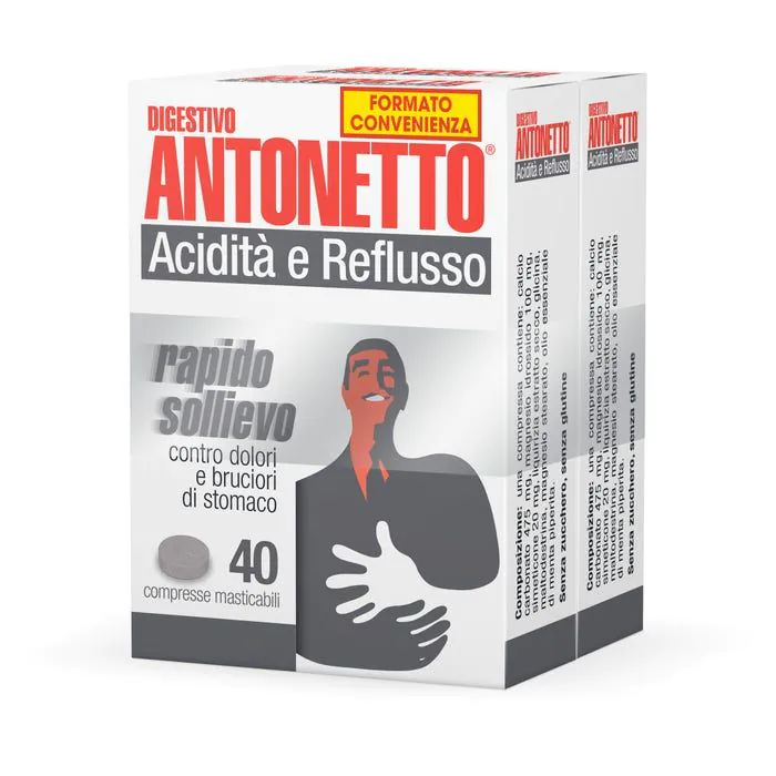 Digestivo Antonetto Acidità E Reflusso Bipacco 40+40 Compresse Masticabili Digestivo Antonetto Acidità E Reflusso Bipacco 40+40 Compresse Masticabili